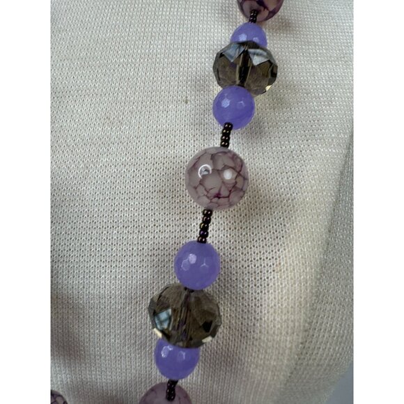 Dyed Agate Pendant Necklace With Beads & Large Purple Stone 13" Long Unique Boho - Picture 3 of 15